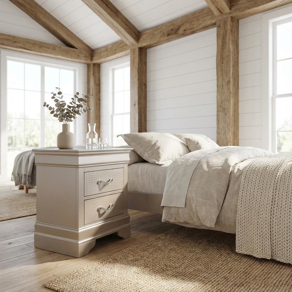 Champagne Nightstand with Dovetailed Drawers and Transitional Style