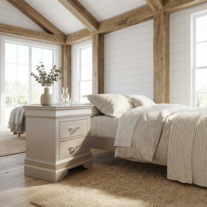 Champagne Nightstand with Dovetailed Drawers and Transitional Style