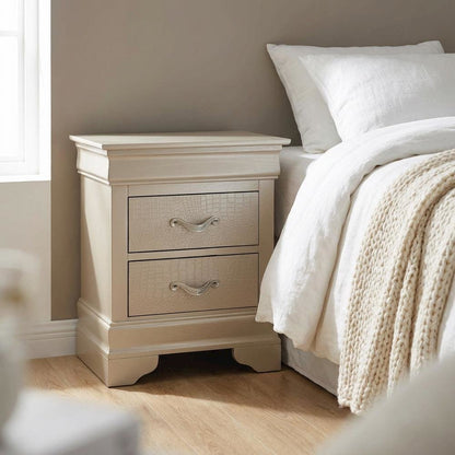 Champagne Nightstand with Dovetailed Drawers and Transitional Style