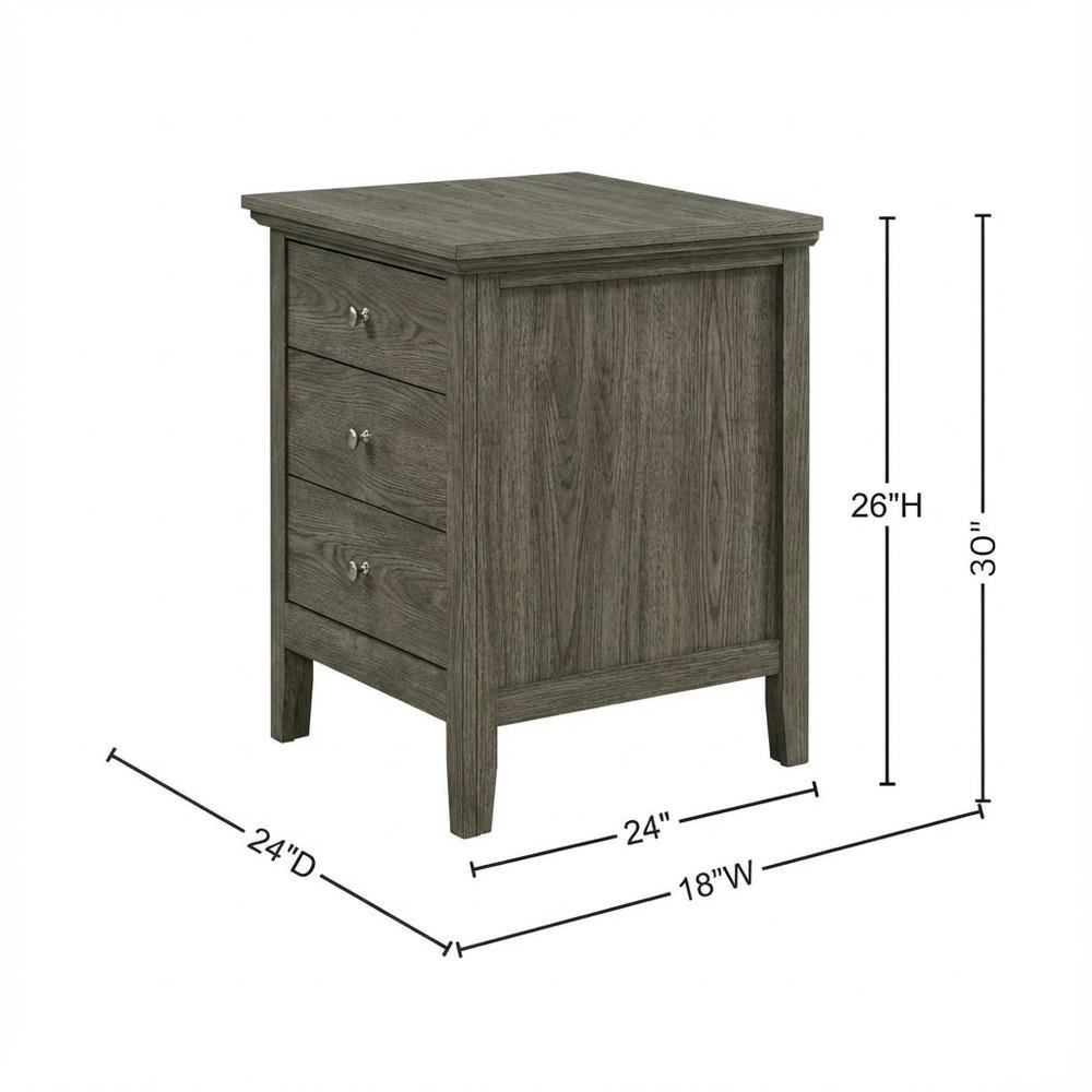 Smoked Gray Nightstand with 3 Drawers and Casual Style