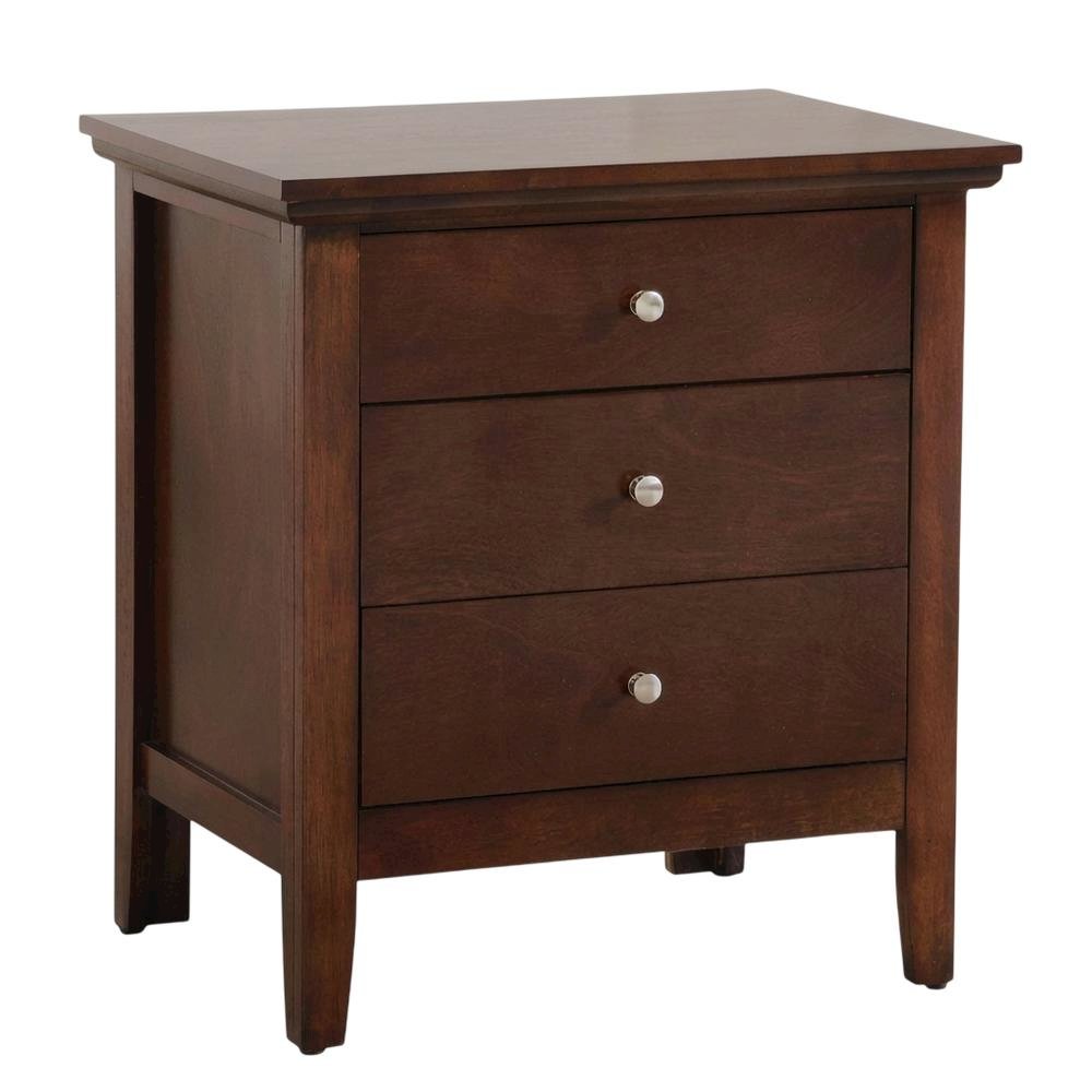 Cappuccino Nightstand with 3 Drawers and Casual Style