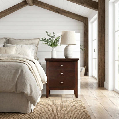 Cappuccino Nightstand with 3 Drawers and Casual Style