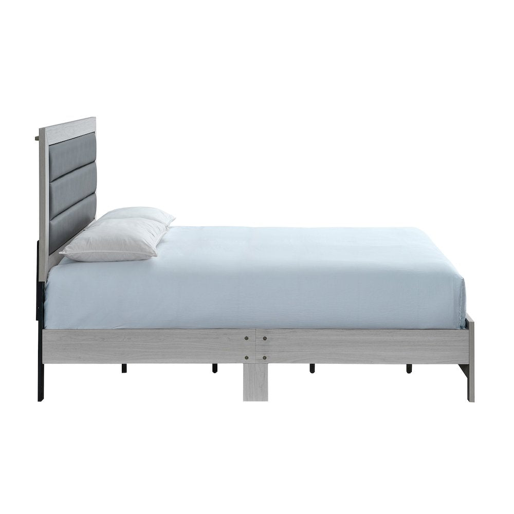 Wooden Platform Bed Frame with Headboard, Bedroom Bed Furniture, Beige, King