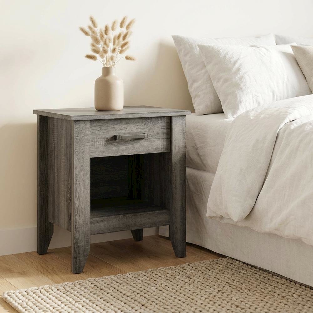 Gray Nightstand with Contemporary Style, Rta Drawer Construction, Metal Glides