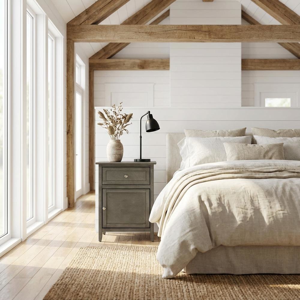 Gray Bedroom Nightstand with Dovetailed Drawer and Transitional Style