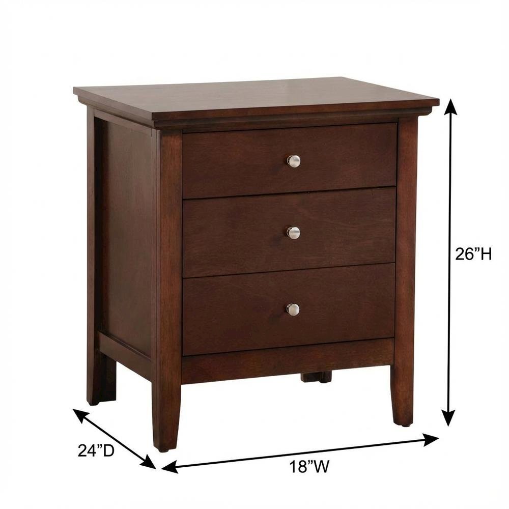 Cappuccino Nightstand with 3 Drawers and Casual Style