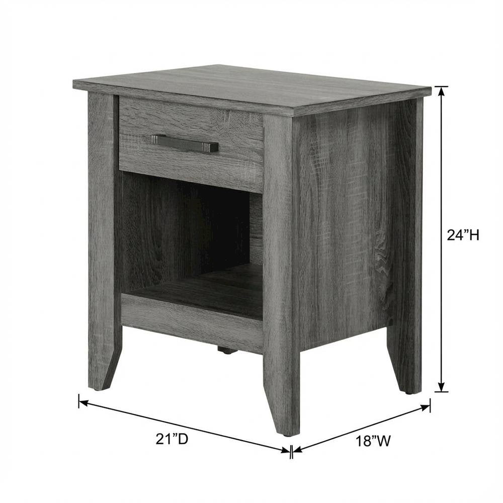 Gray Nightstand with Contemporary Style, Rta Drawer Construction, Metal Glides