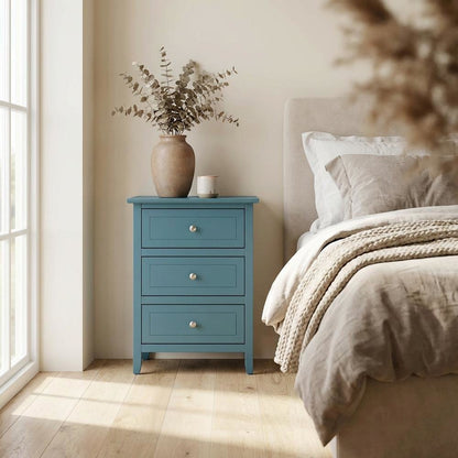 Blue 3-Drawer Nightstand with Transitional Style and Sturdy Construction