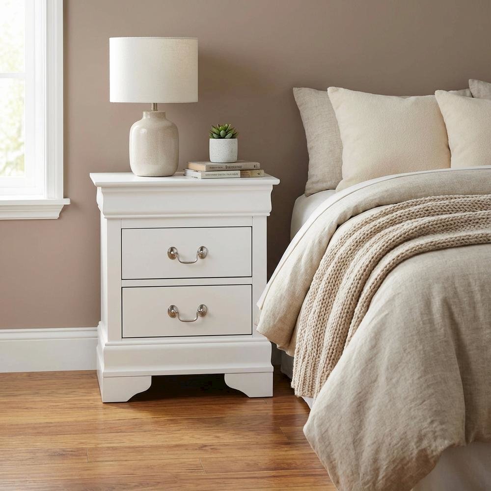 White Nightstand with Traditional Style and Dovetailed Drawers