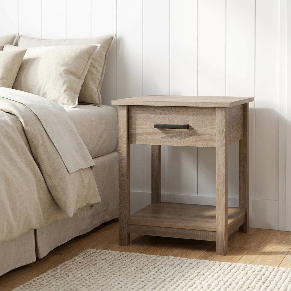 Sandal Wood Nightstand with Contemporary Style and Metal Drawer Glides