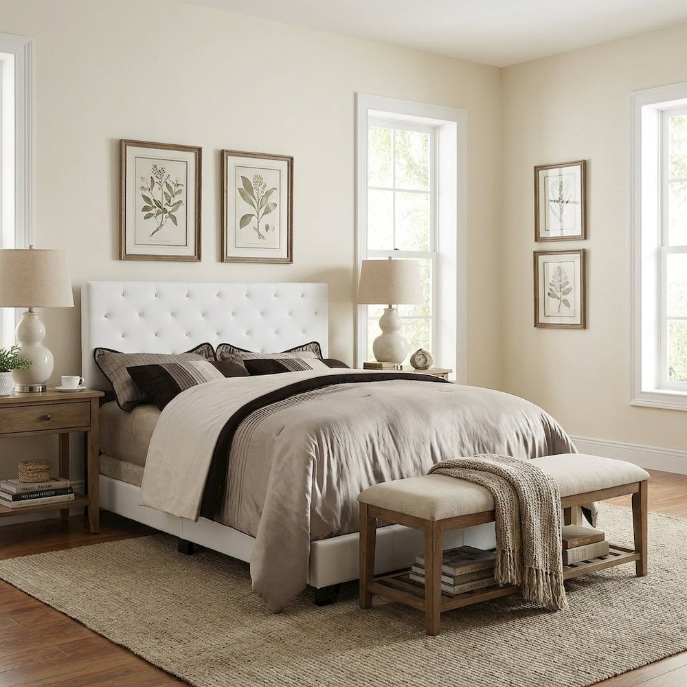 White Full Headboard with Casual Design and Sturdy Frame Construction