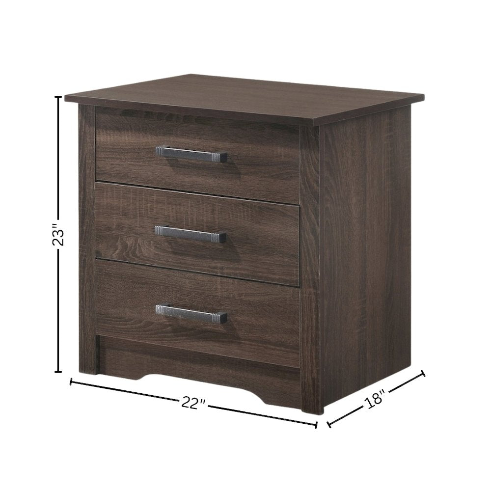 Brown 3 Drawer Nightstand – Tall Wood Nightstand with Ample Storage