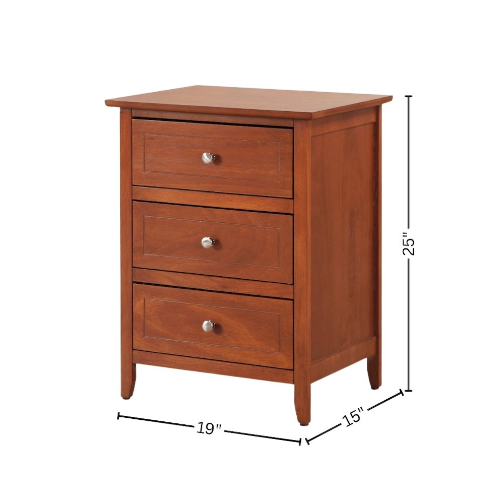 Traditional 3 Drawer Nightstand with Wooden Frame in Warm Oak Finish