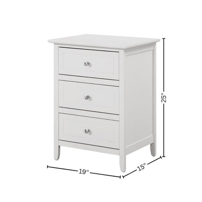 White 3 Drawer Nightstand with Wooden Construction and Elegant Drawers