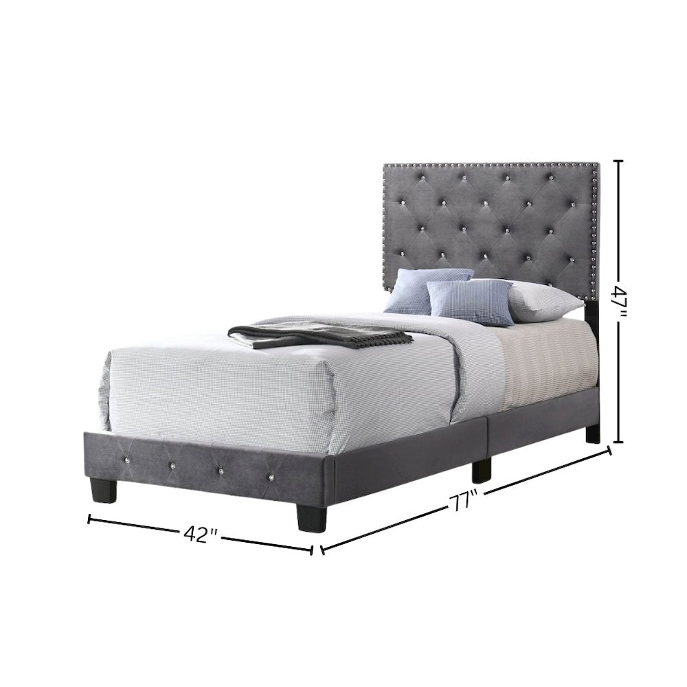 Gray Twin Bed with Headboard, Twin Platform Bed Frame for Adults