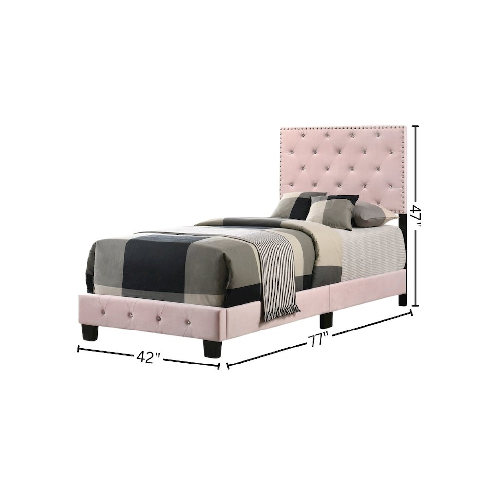 Charming Pink Girls Twin Bed Frame with Tufted Headboard and Footboard
