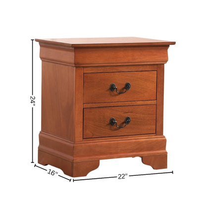 Wooden Nightstand with 2 Drawers in Oak Finish for Bedroom Use