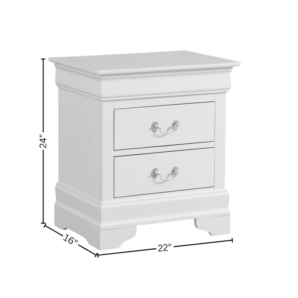 White Wood 2 Drawer Nightstand, Traditional Bedside Table with Storage