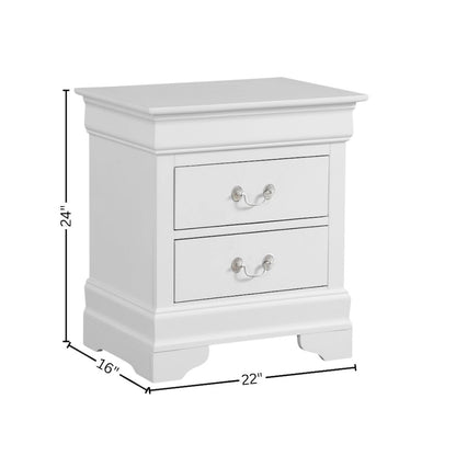 White Wood 2 Drawer Nightstand, Traditional Bedside Table with Storage