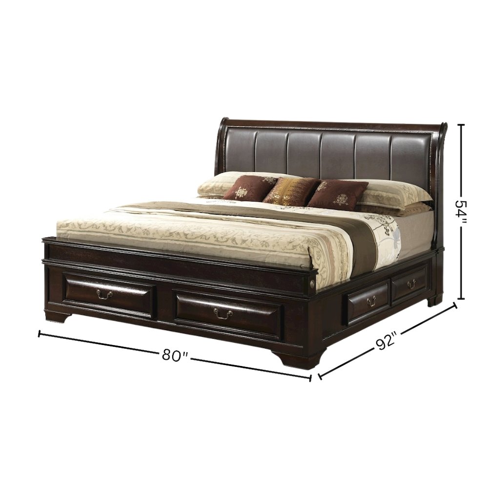 Brown King Size Bed Frame With 6 Drawers And Solid Wood Accents