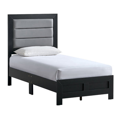 Wooden Platform Bed Frame with Headboard, Bedroom Bed Furniture, Black, Twin