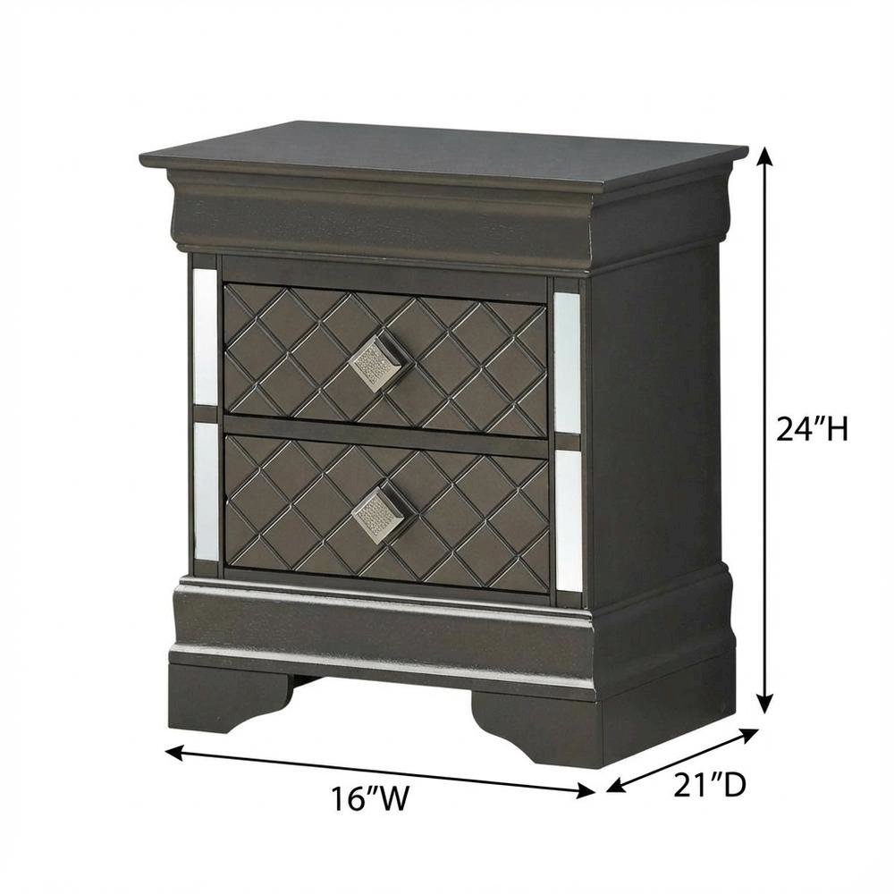 Metallic Black Nightstand with Dovetailed Drawers and Transitional Style