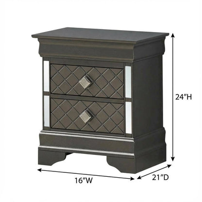 Metallic Black Nightstand with Dovetailed Drawers and Transitional Style