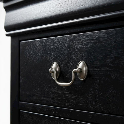 Black Wood Nightstand with Dovetailed Drawers and Traditional Design