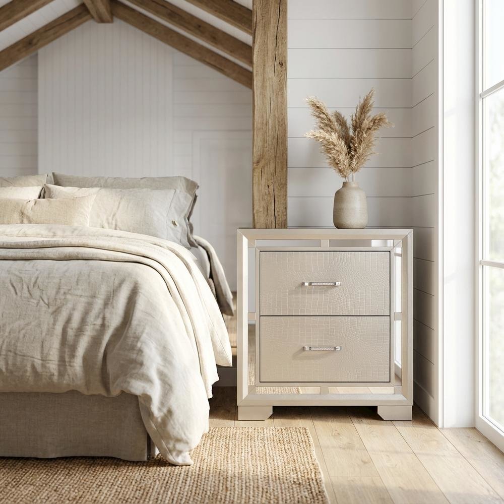 Champagne Nightstand with Dovetailed Drawers and Traditional Style
