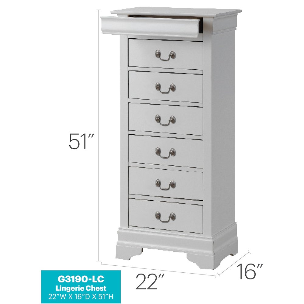 Glory Furniture Louis Phillipe Lingerie Chest in White Color