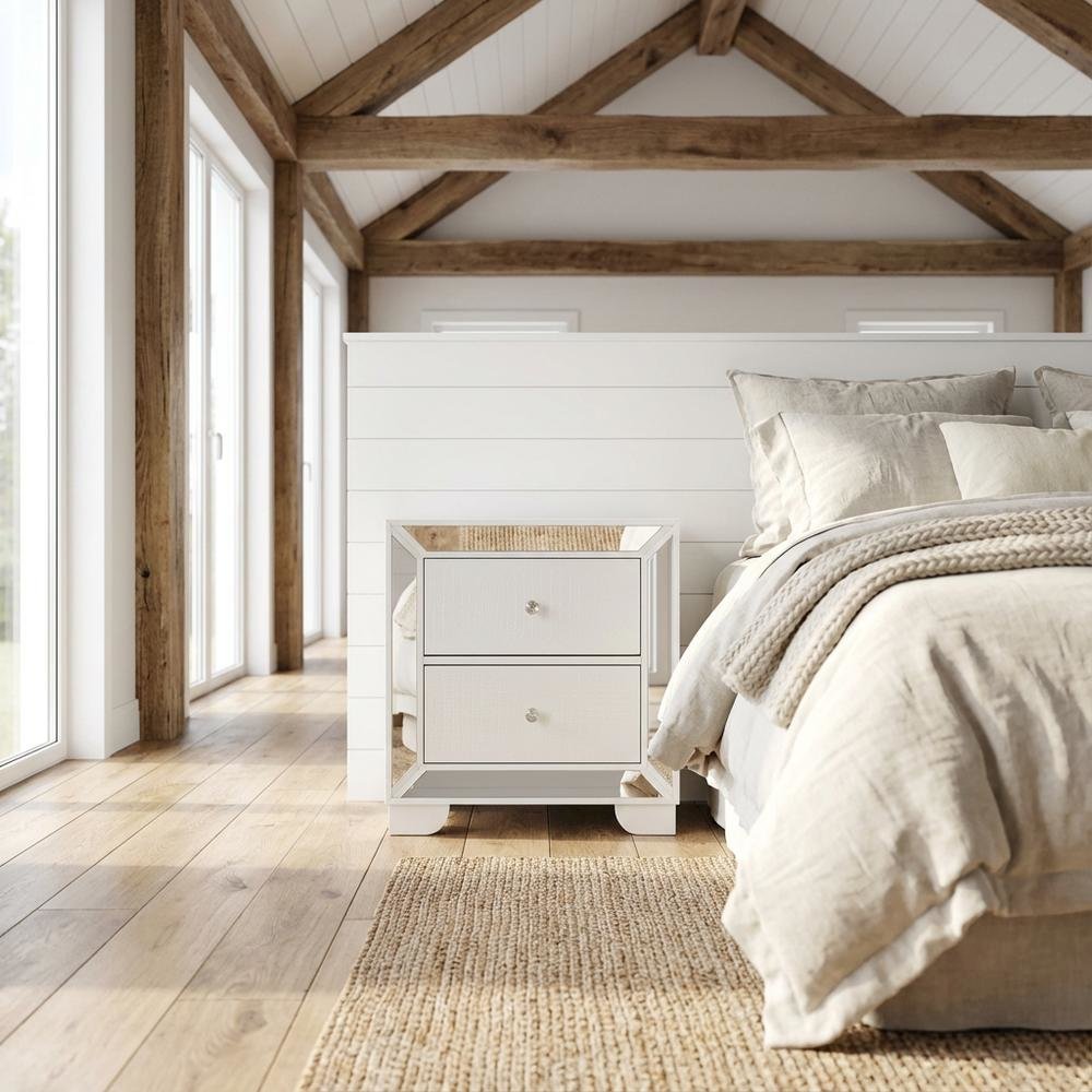 White Bedroom Nightstand with Dovetailed Drawers and Contemporary Style