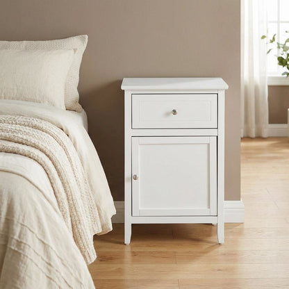 White Bedroom Nightstand with Dovetailed Drawer and Transitional Style