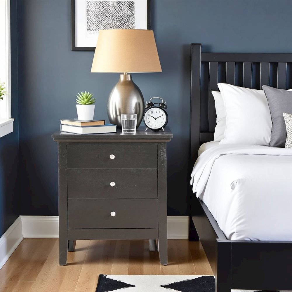 Black 3 Drawer Nightstand with Storage Organizer for Modern Bedrooms