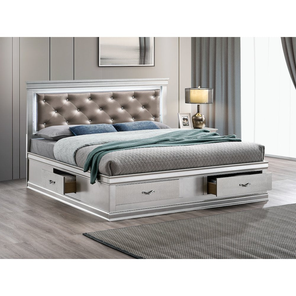 Glory Furniture Lorana King Bed, Silver Champagne Color