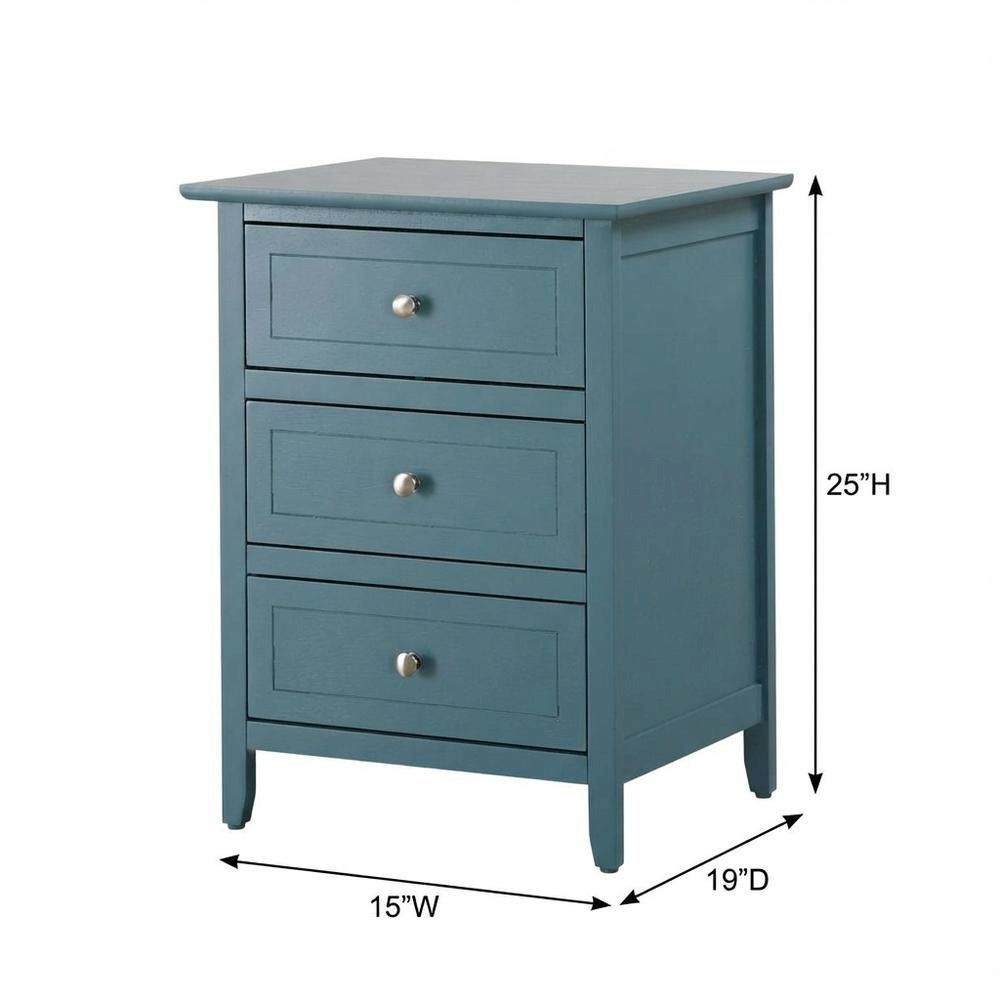 Blue 3-Drawer Nightstand with Transitional Style and Sturdy Construction