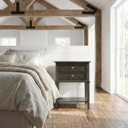 Gray Nightstand with Contemporary Style, Dovetailed Drawers, and Metal Glides