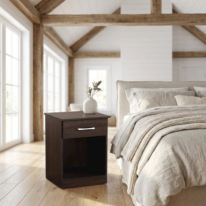 Wenge Nightstand with Single Drawer and Metal Glides for Bedroom Decor