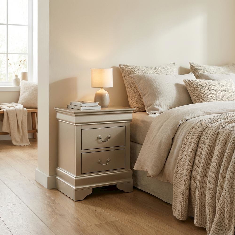 Traditional Philippe Nightstand in Champagne Finish with Dovetailed Drawers