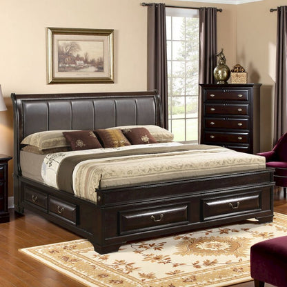 Brown King Size Bed Frame With 6 Drawers And Solid Wood Accents