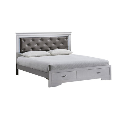 Storage Bed with LED Tufted Headboard, Bedroom Beds, Silver Champagne, Full