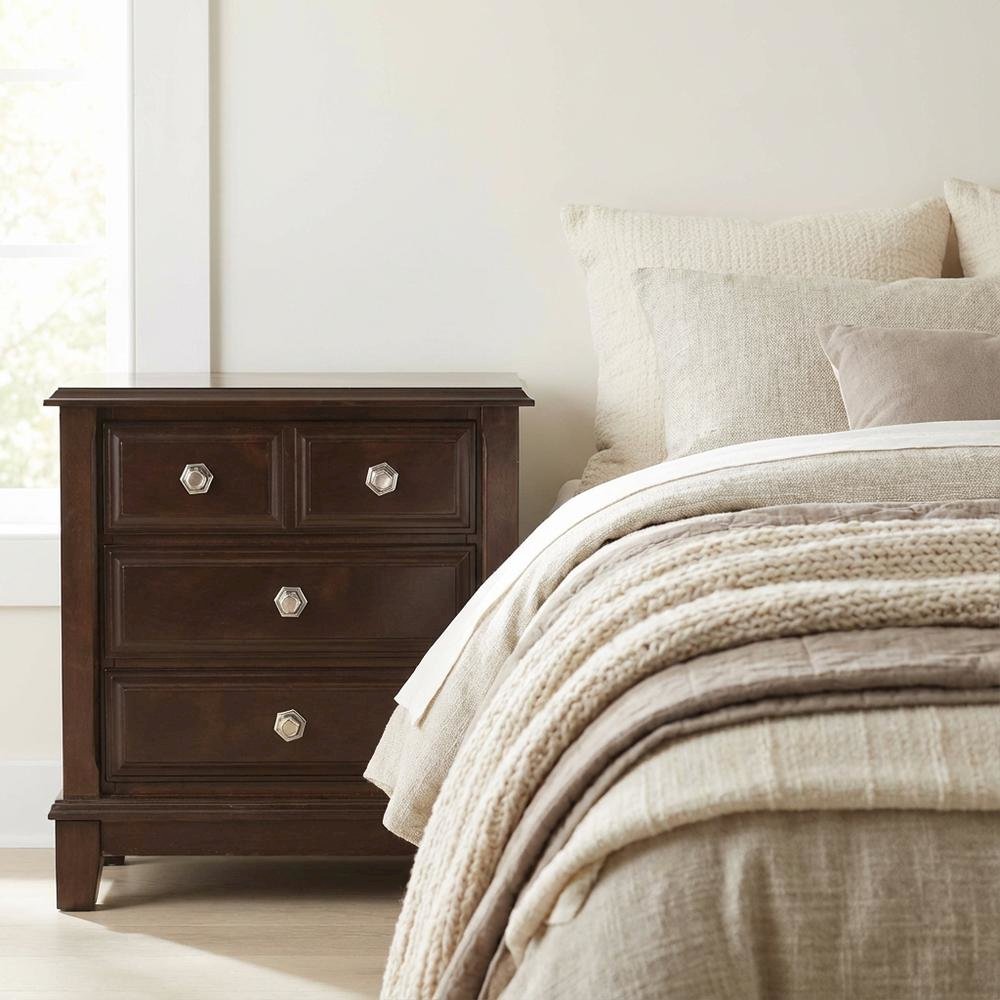 Cappuccino Nightstand with Dovetailed Drawers and Metal Glides