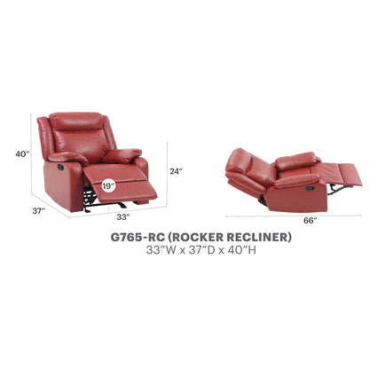 Glory Furniture Ward Rocker Recliner in Red Color