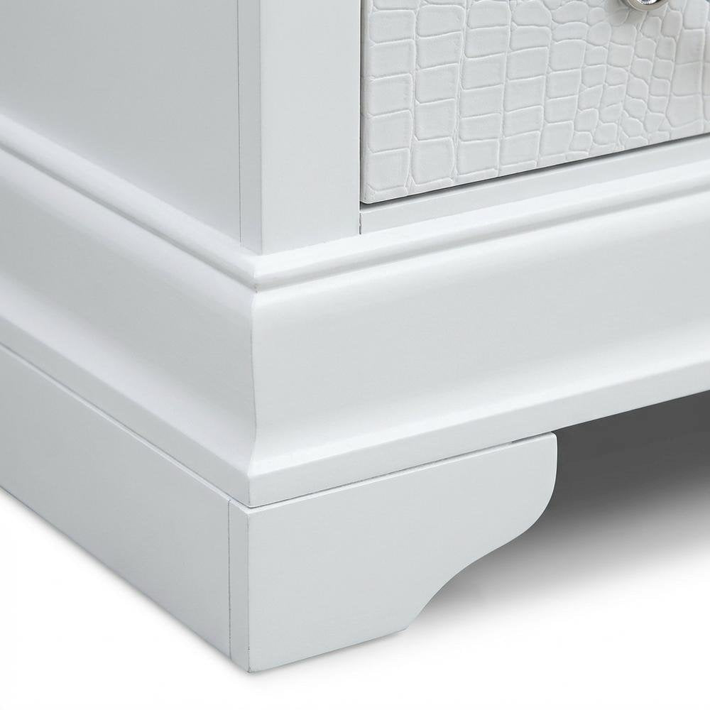 White Transitional Nightstand with Dovetailed Drawers and Metal Glides