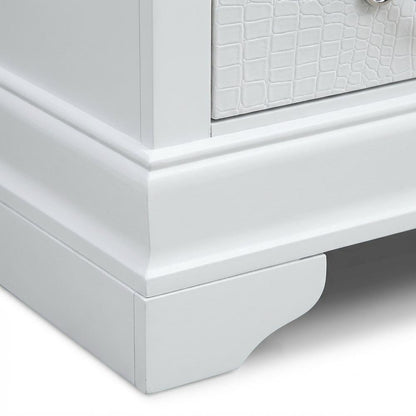 White Transitional Nightstand with Dovetailed Drawers and Metal Glides