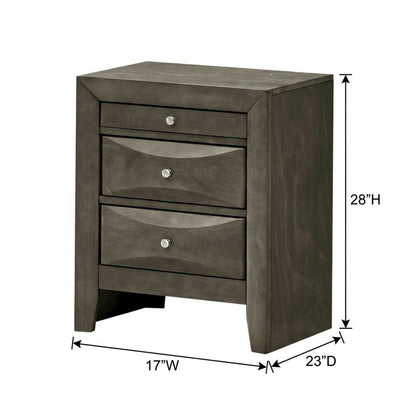 Gray Bedroom Nightstand, 3 Drawers, Dovetailed Construction, Contemporary Style