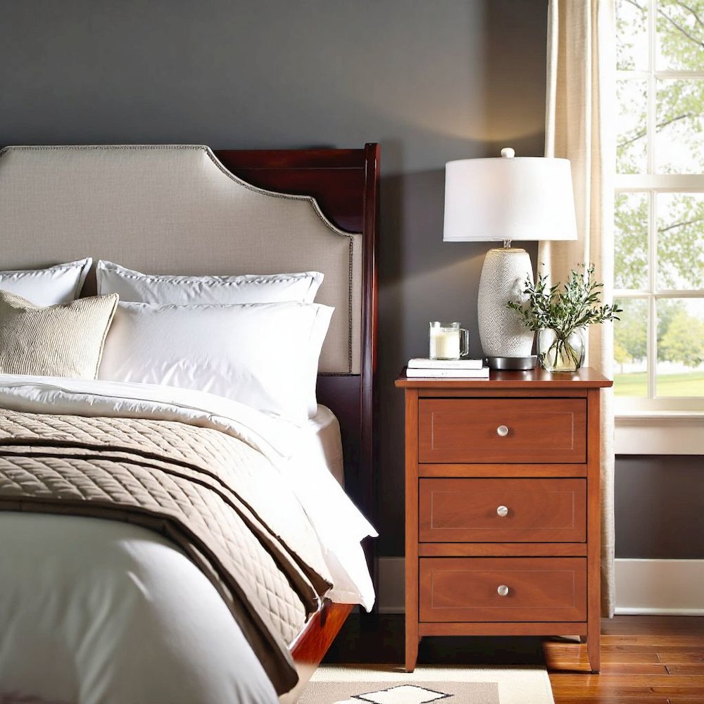 Traditional 3 Drawer Nightstand with Wooden Frame in Warm Oak Finish
