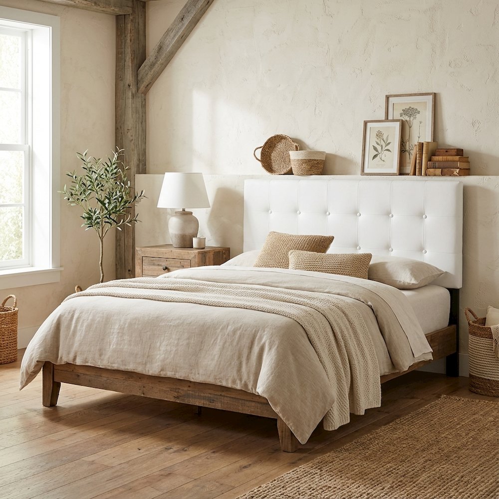 White King Headboard with Casual Design and Sturdy Frame Construction