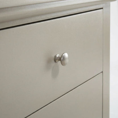 Casual Champagne Nightstand with Dovetailed Drawers and Metal Glides