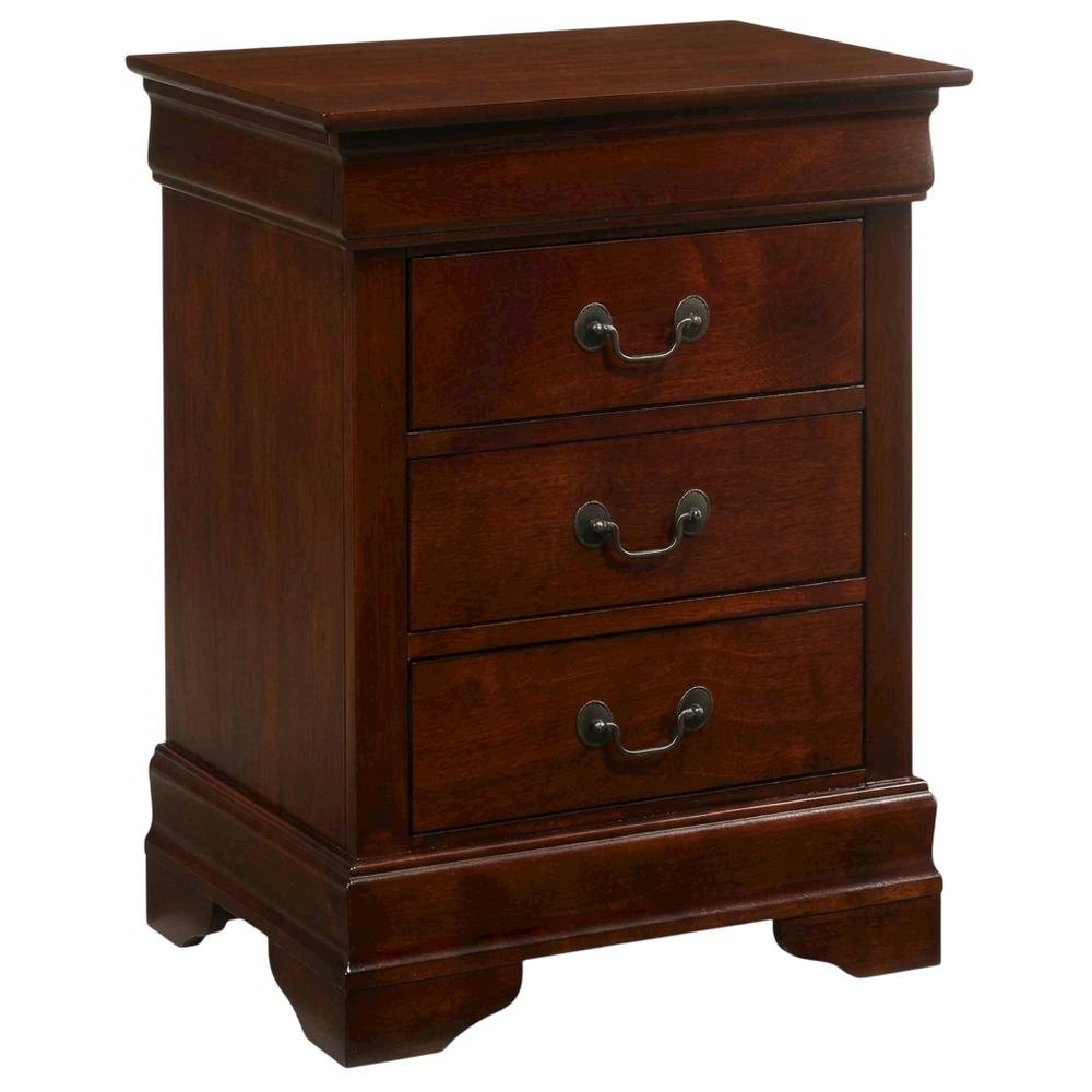 Cherry Nightstand with Traditional Style and 3 Drawers for Bedroom Storage