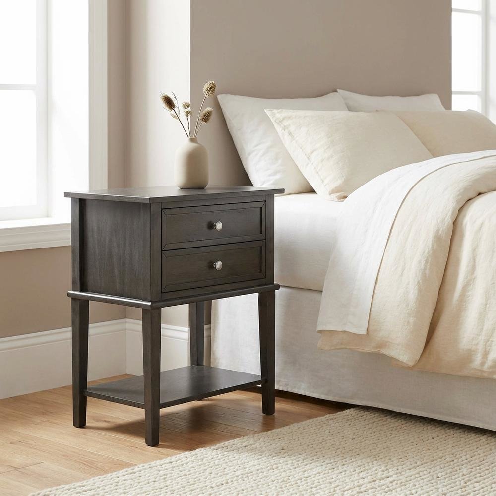 Gray Nightstand with Contemporary Style, Dovetailed Drawers, and Metal Glides